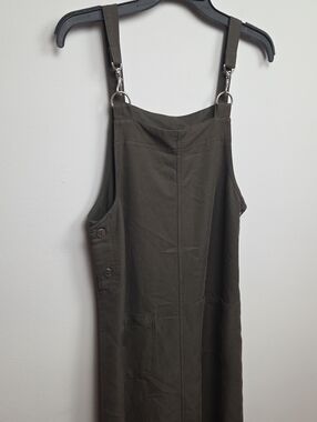 Vintage 90's Directives Olive Green Pinafore Overall Dress Goblincore Earthy - S